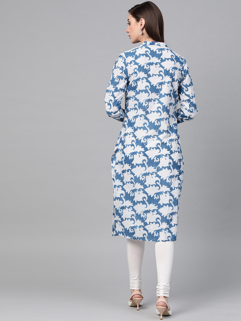Indigo Hand Block Printed Straight Pure Cotton Kurta