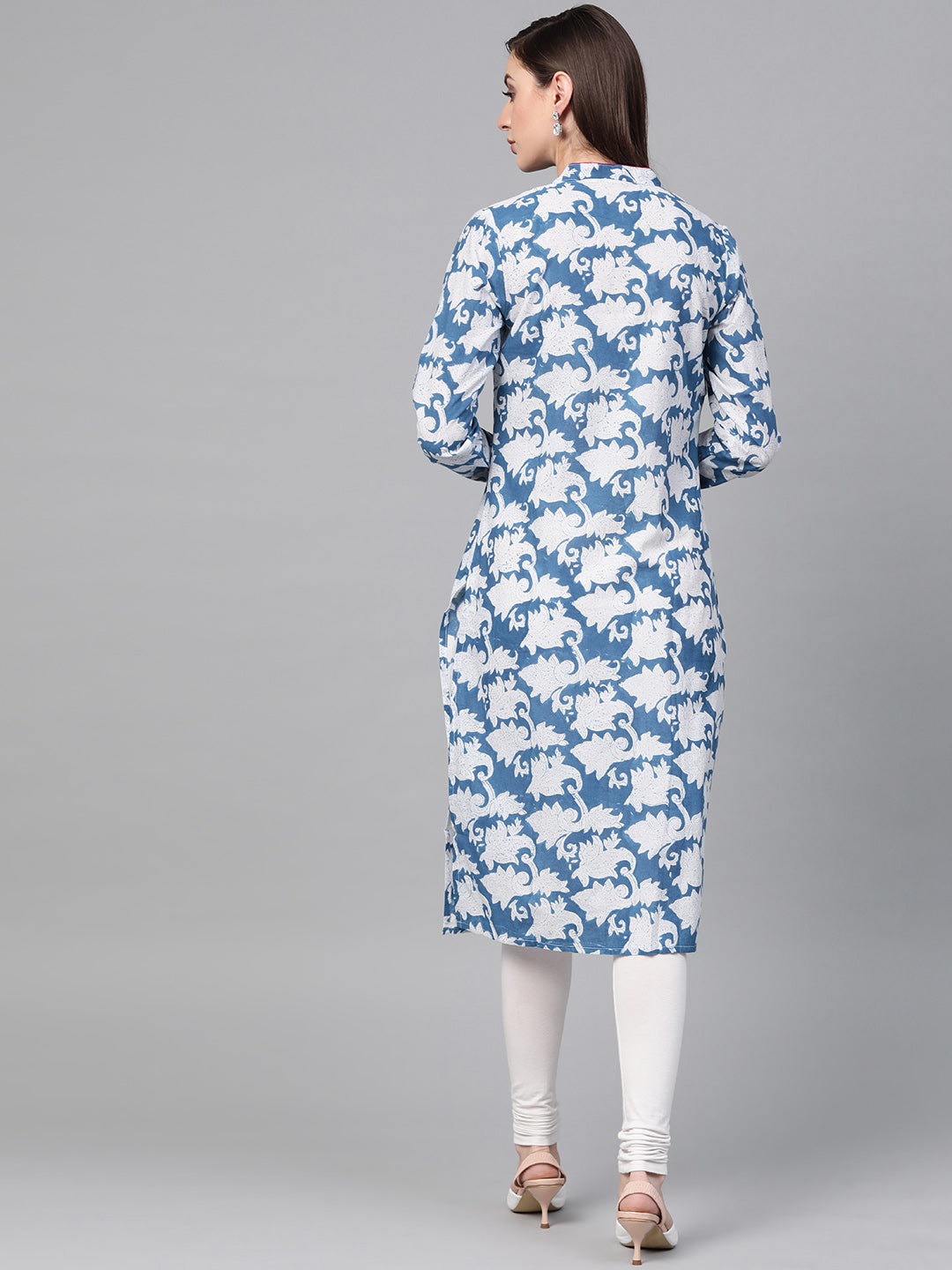 Indigo Hand Block Printed Straight Pure Cotton Kurta
