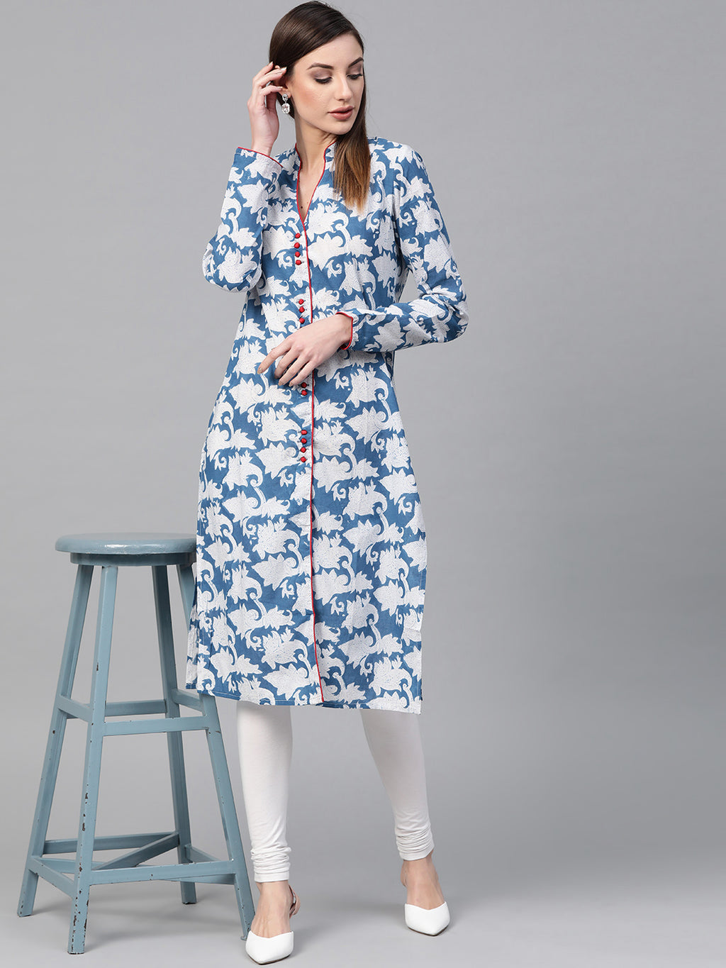 Indigo Hand Block Printed Straight Pure Cotton Kurta