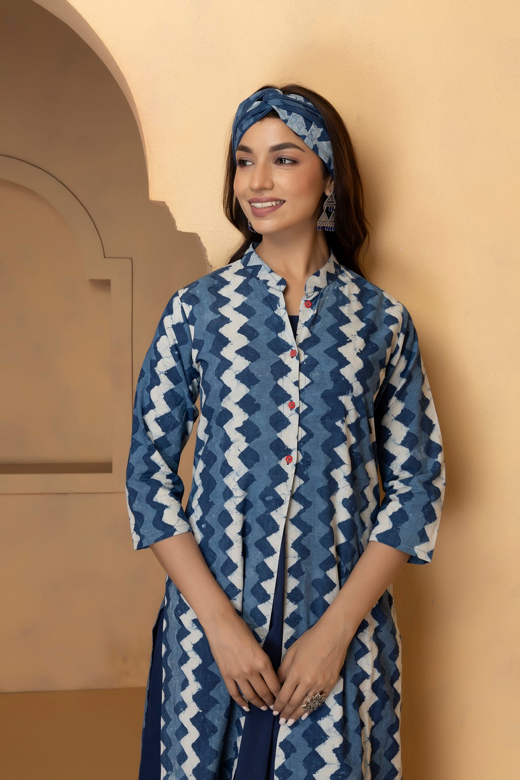 Indigo Hand Block Printed Two Piece Long Pure Cotton Dress