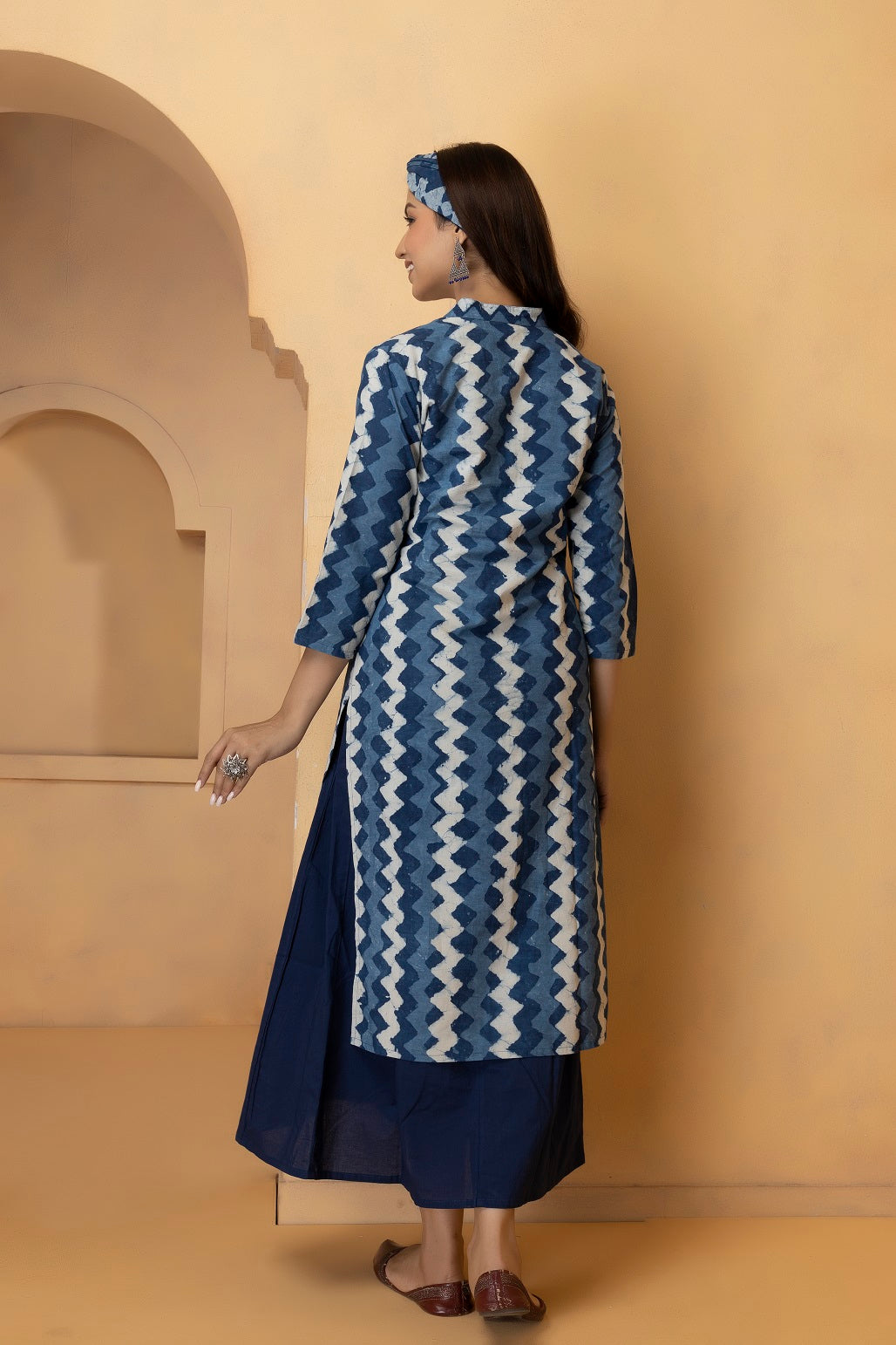 Indigo Hand Block Printed Two Piece Long Pure Cotton Dress