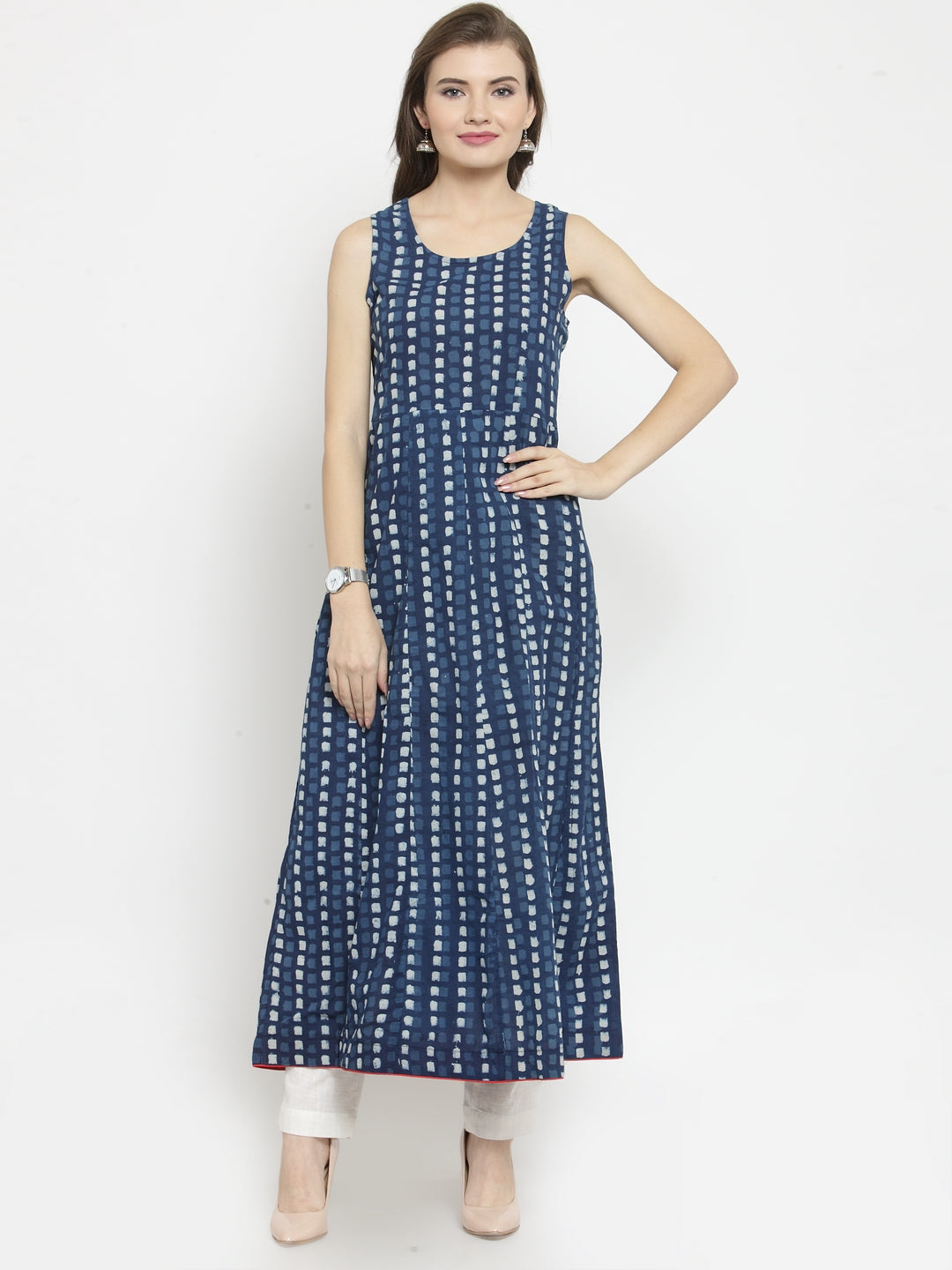 Indigo Hand Block Printed Long Kurta