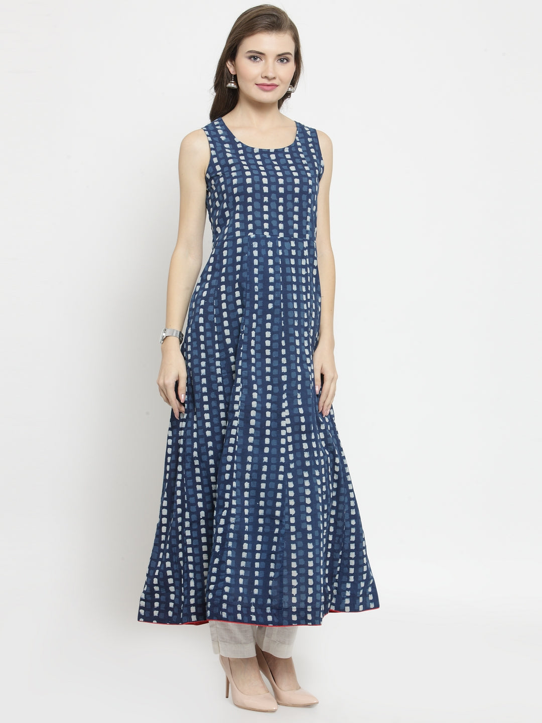 Indigo Hand Block Printed Long Kurta