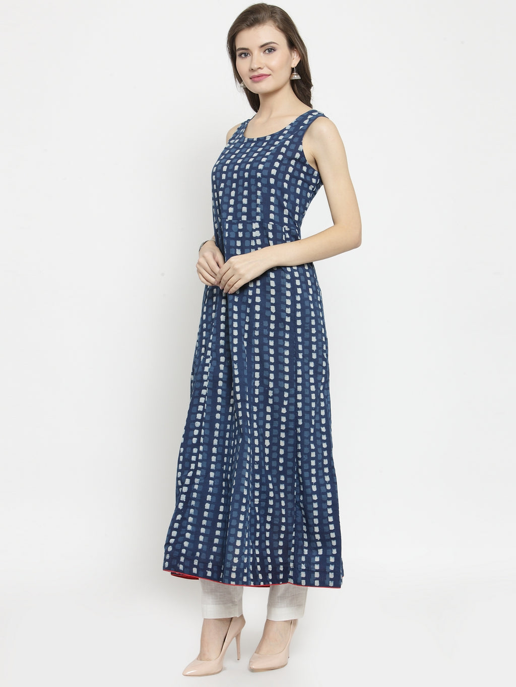 Indigo Hand Block Printed Long Kurta