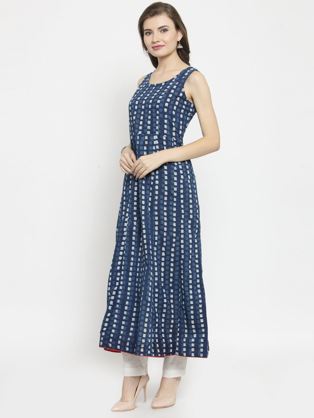 Indigo Hand Block Printed Long Kurta