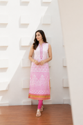 Pink Hand Embroidered Sleeveless Cotton Kurta