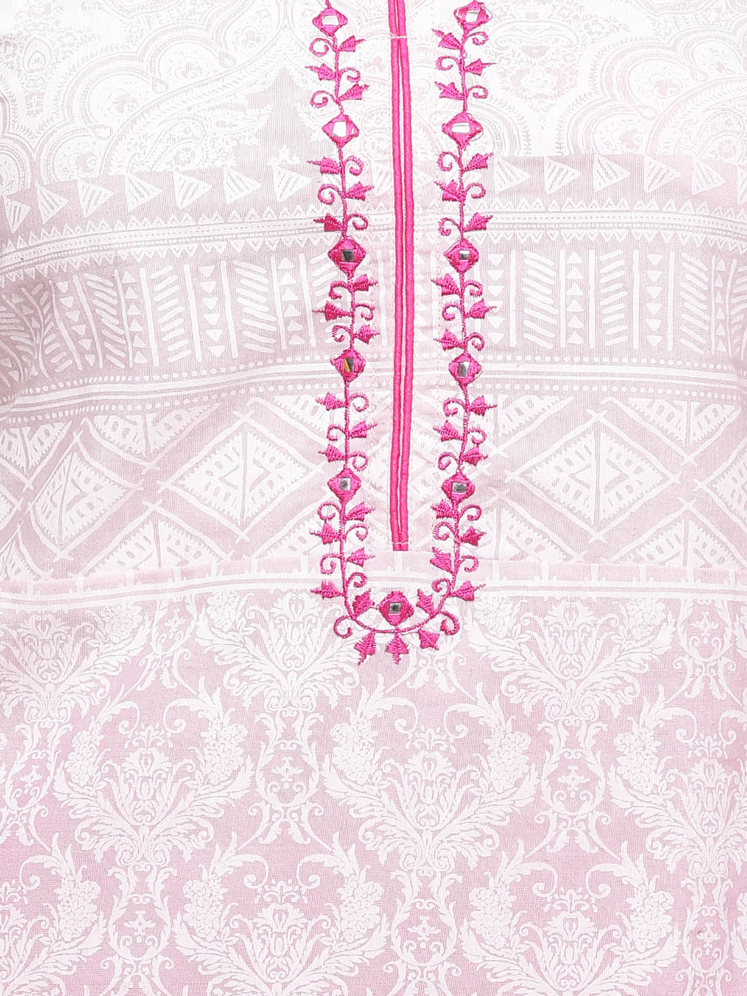Pink Hand Embroidered Sleeveless Cotton Kurta