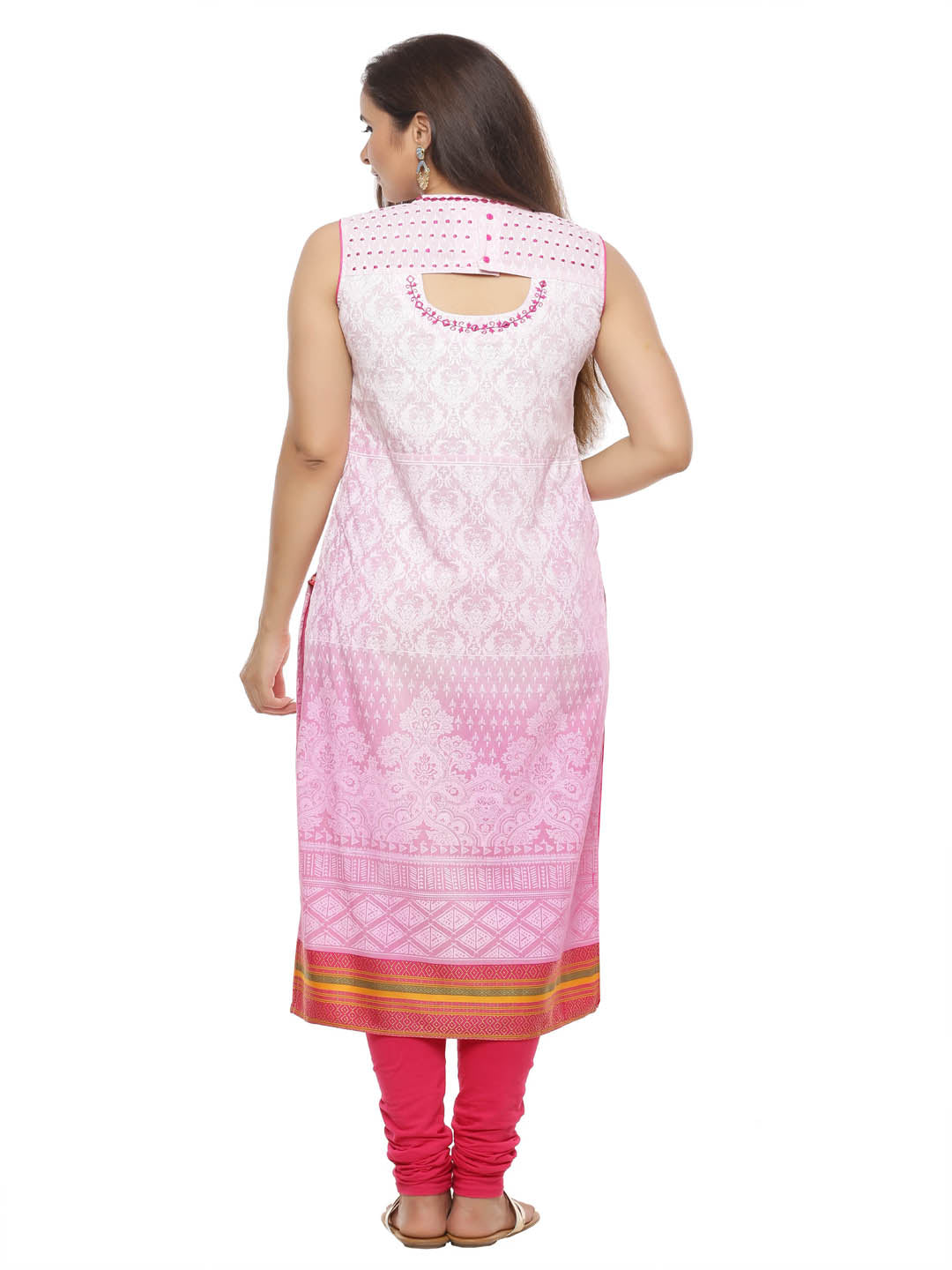 Pink Hand Embroidered Sleeveless Cotton Kurta