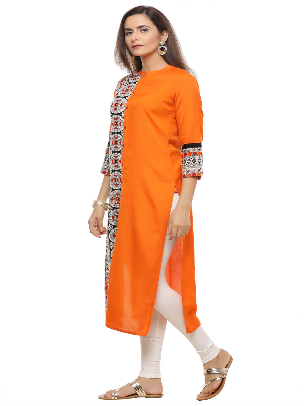 Orange Ethnic Motifs Printed Straight Kurta