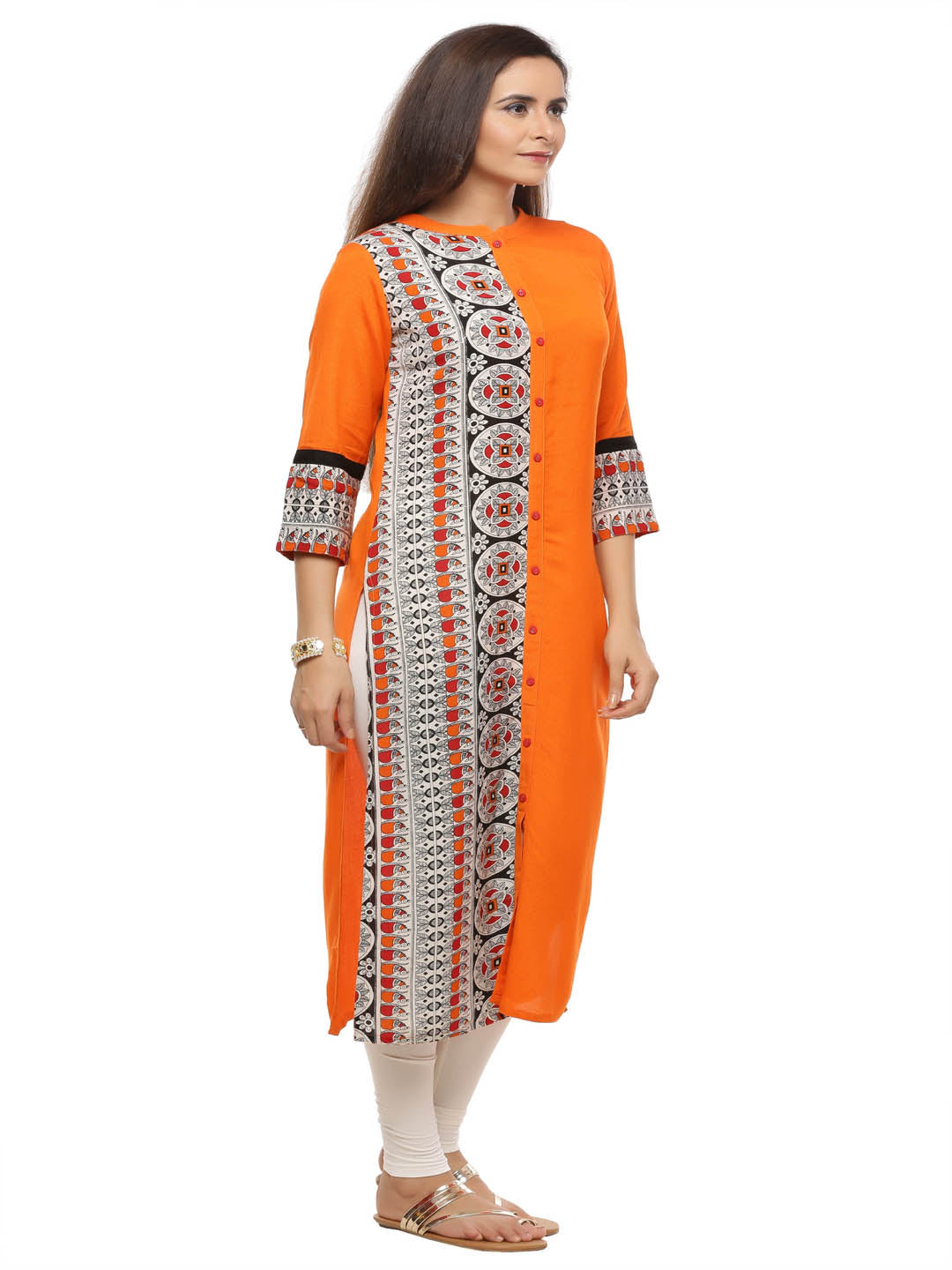 Orange Ethnic Motifs Printed Straight Kurta