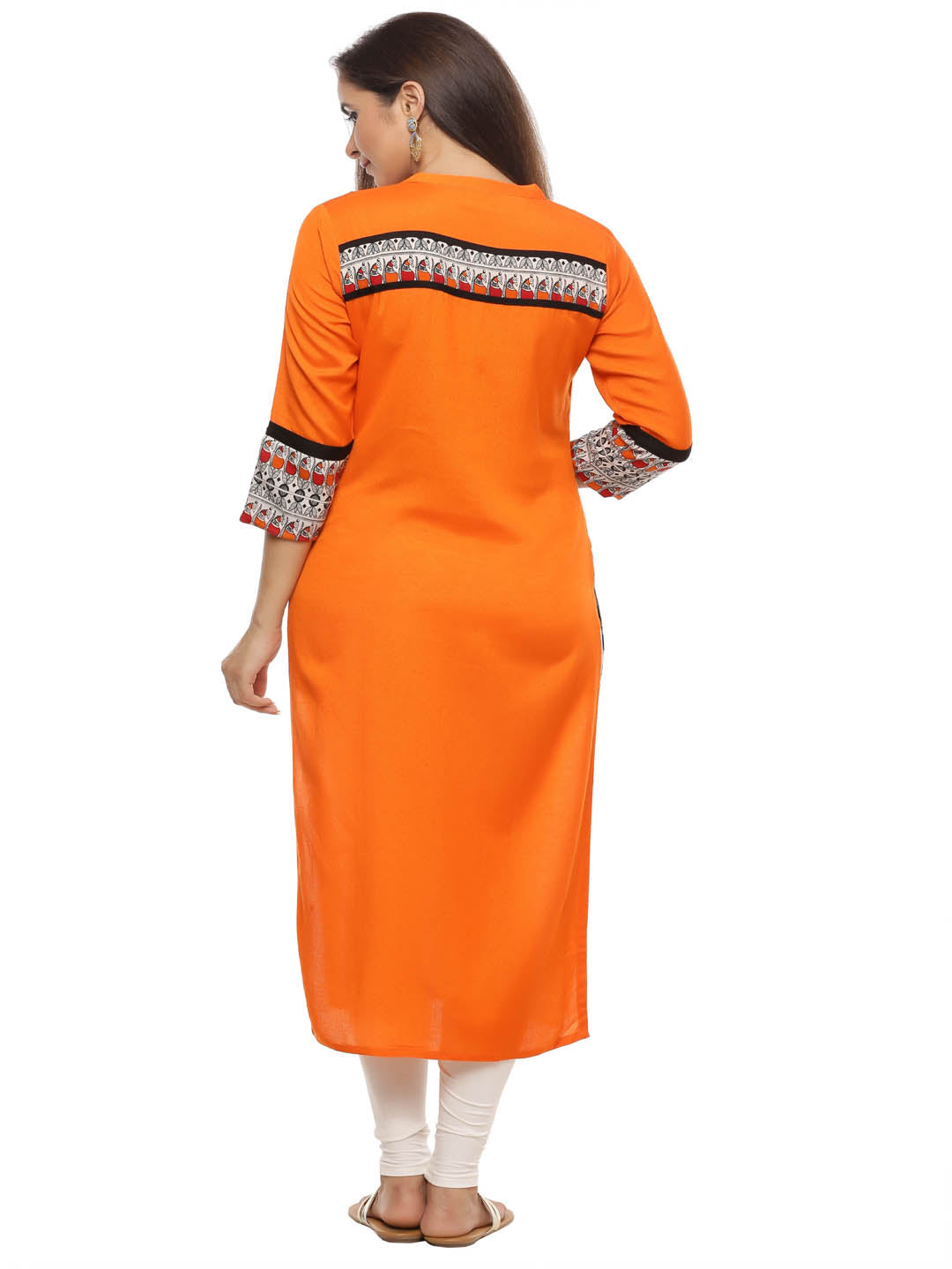Orange Ethnic Motifs Printed Straight Kurta
