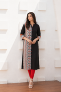 Black Ethnic Motifs Printed Straight Kurta