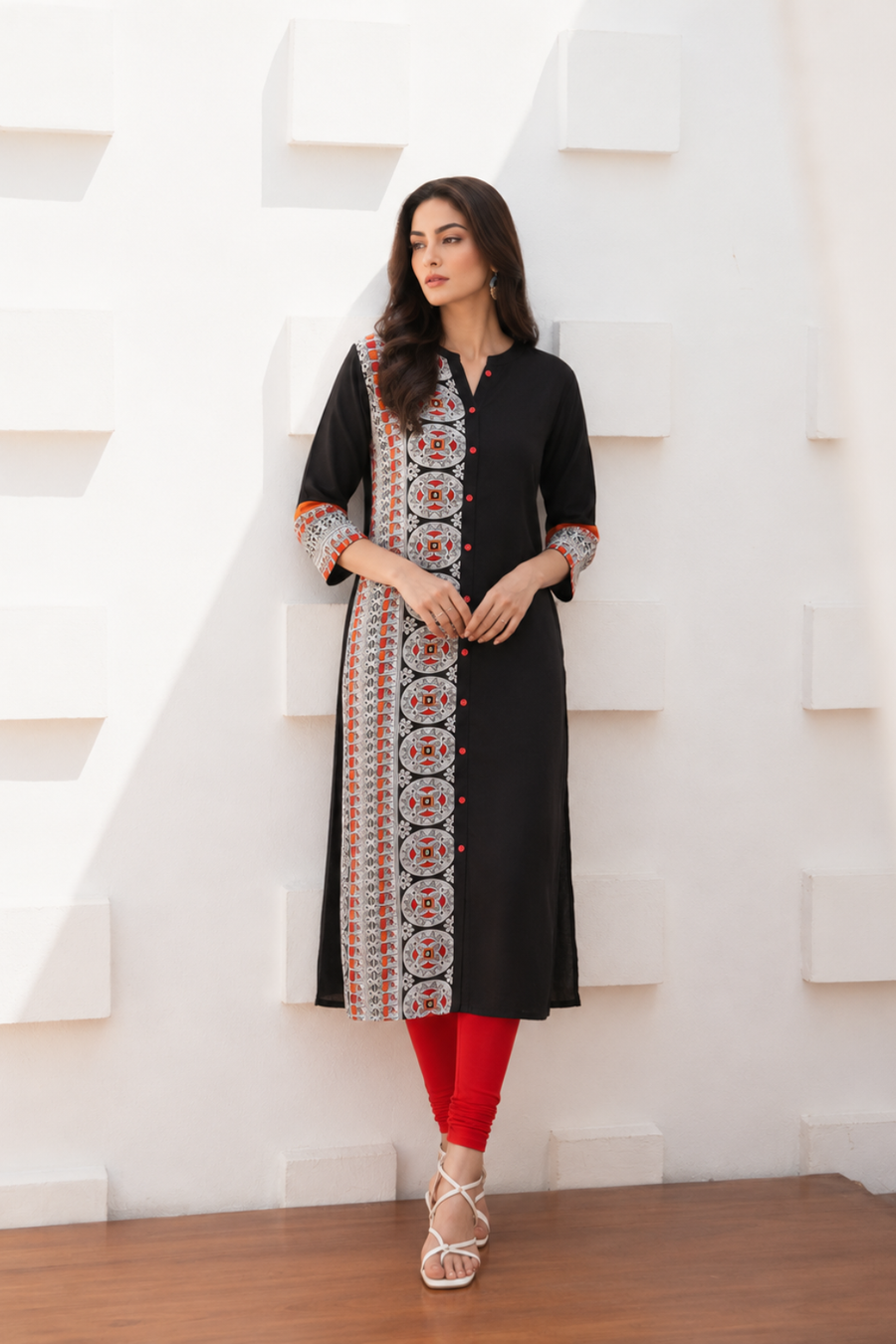 Black Ethnic Motifs Printed Straight Kurta