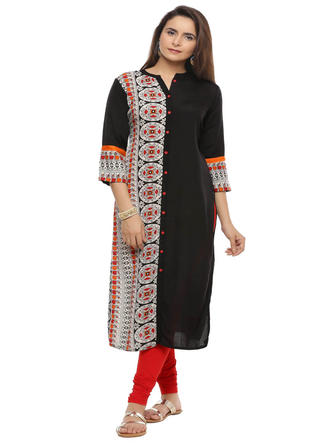 Black Ethnic Motifs Printed Straight Kurta