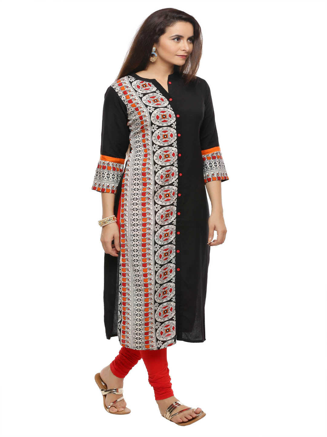 Black Ethnic Motifs Printed Straight Kurta