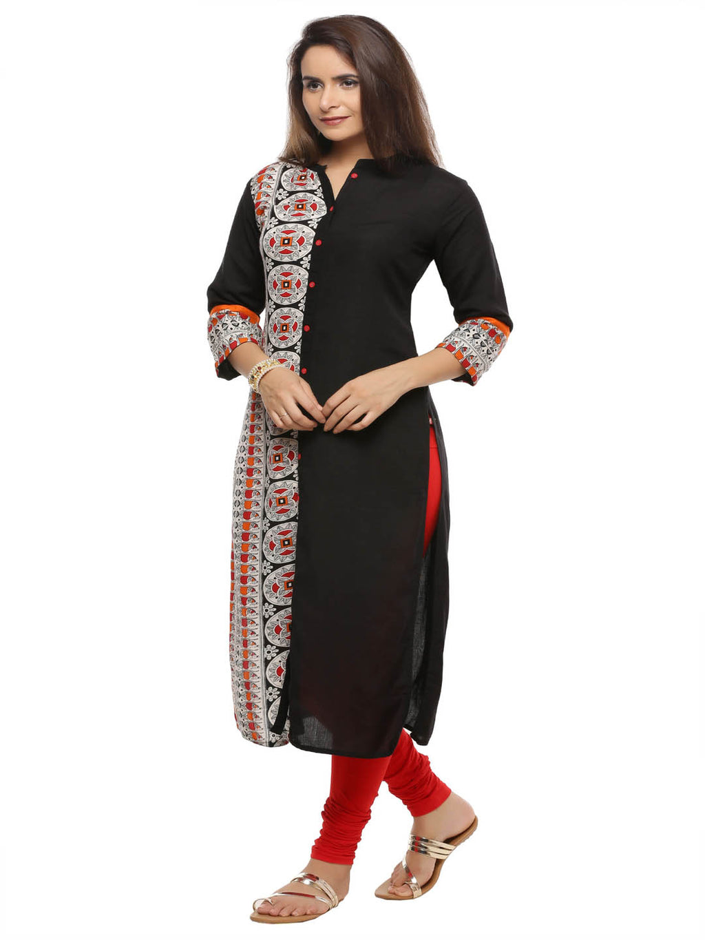 Black Ethnic Motifs Printed Straight Kurta