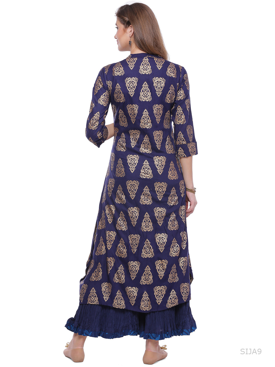 Blue Woven Printed A-Line Cotton Kurta