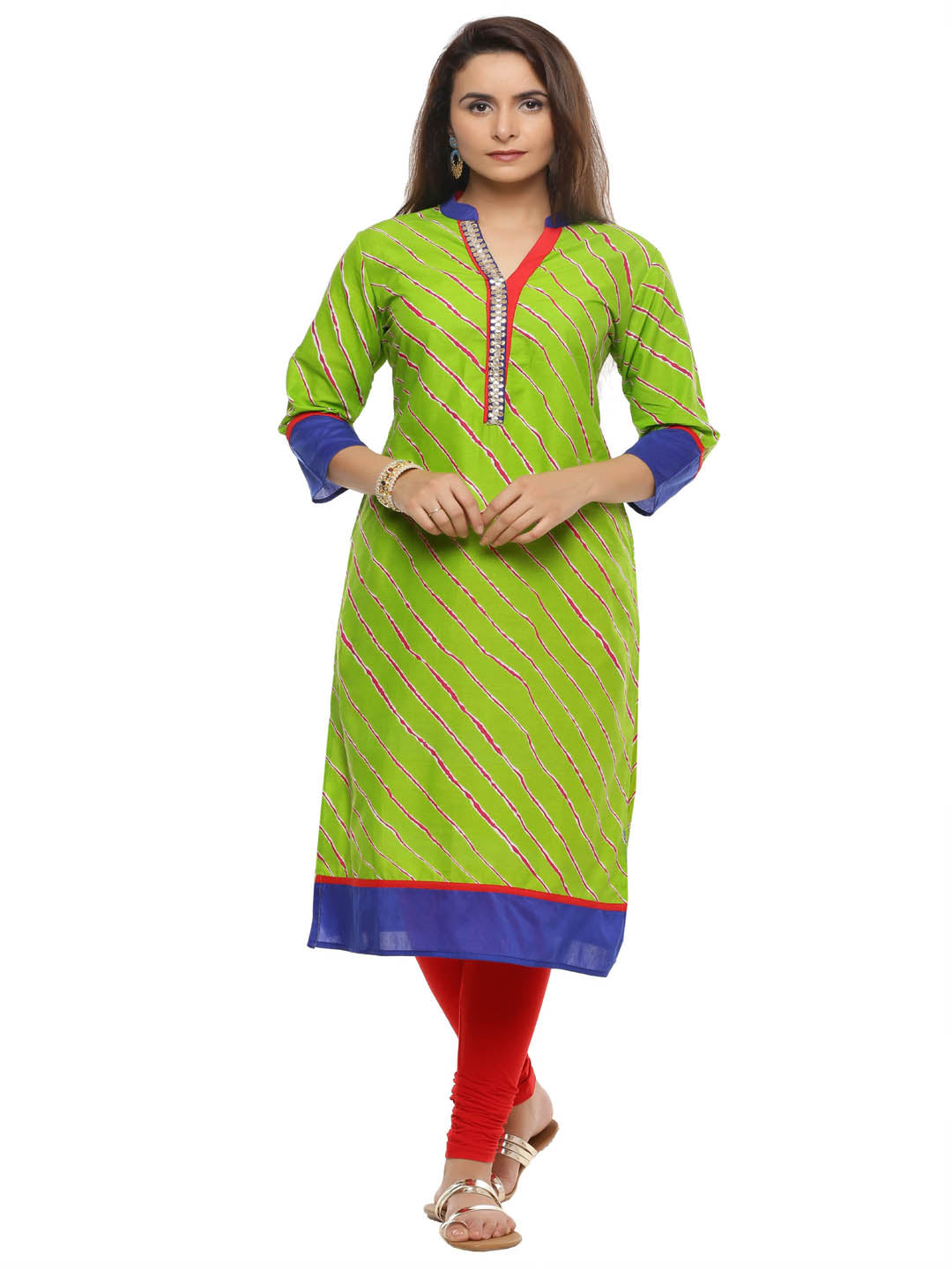 Green Leheriya Straight Cotton Sustainable Kurta