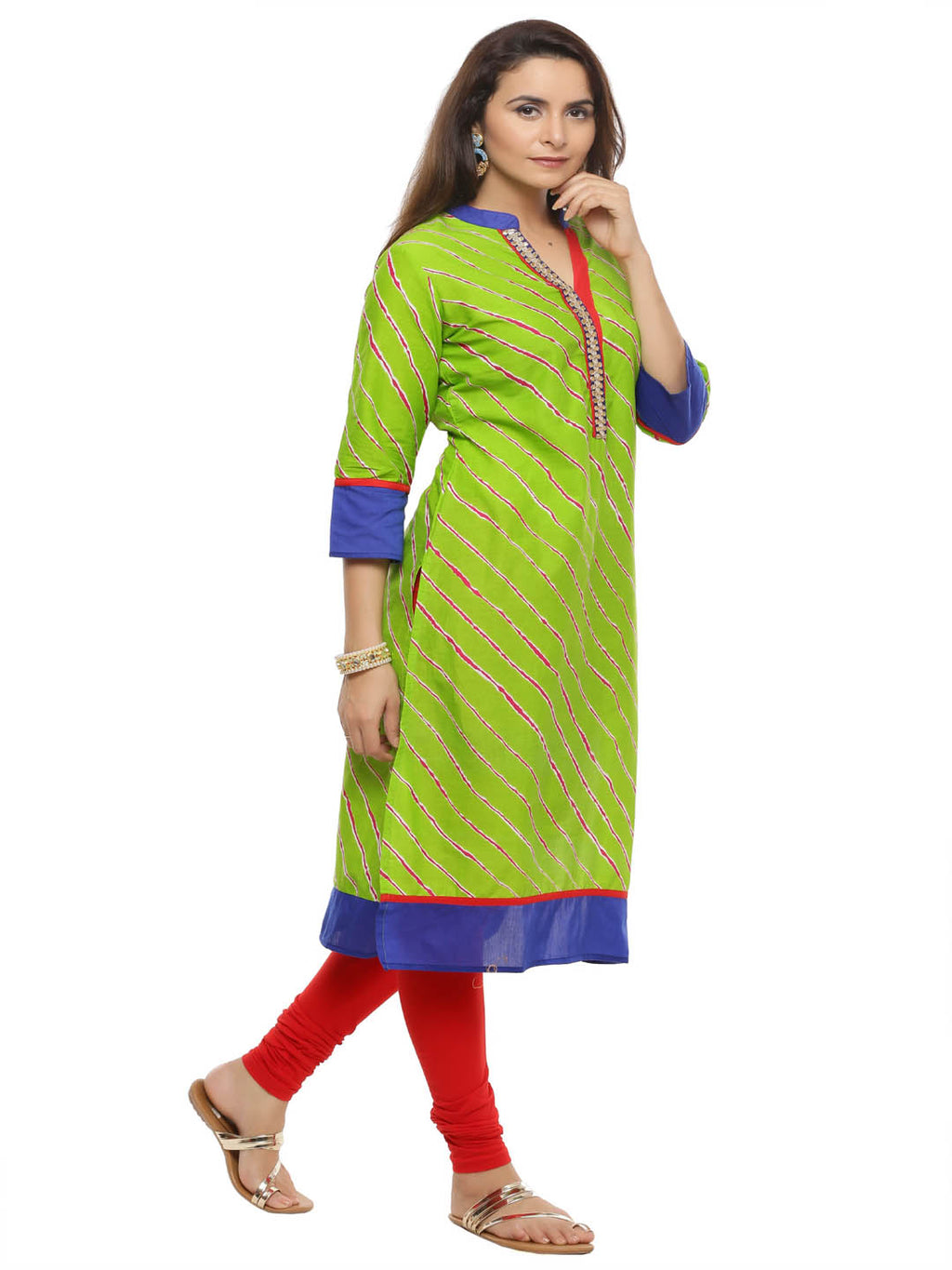 Green Leheriya Straight Cotton Sustainable Kurta