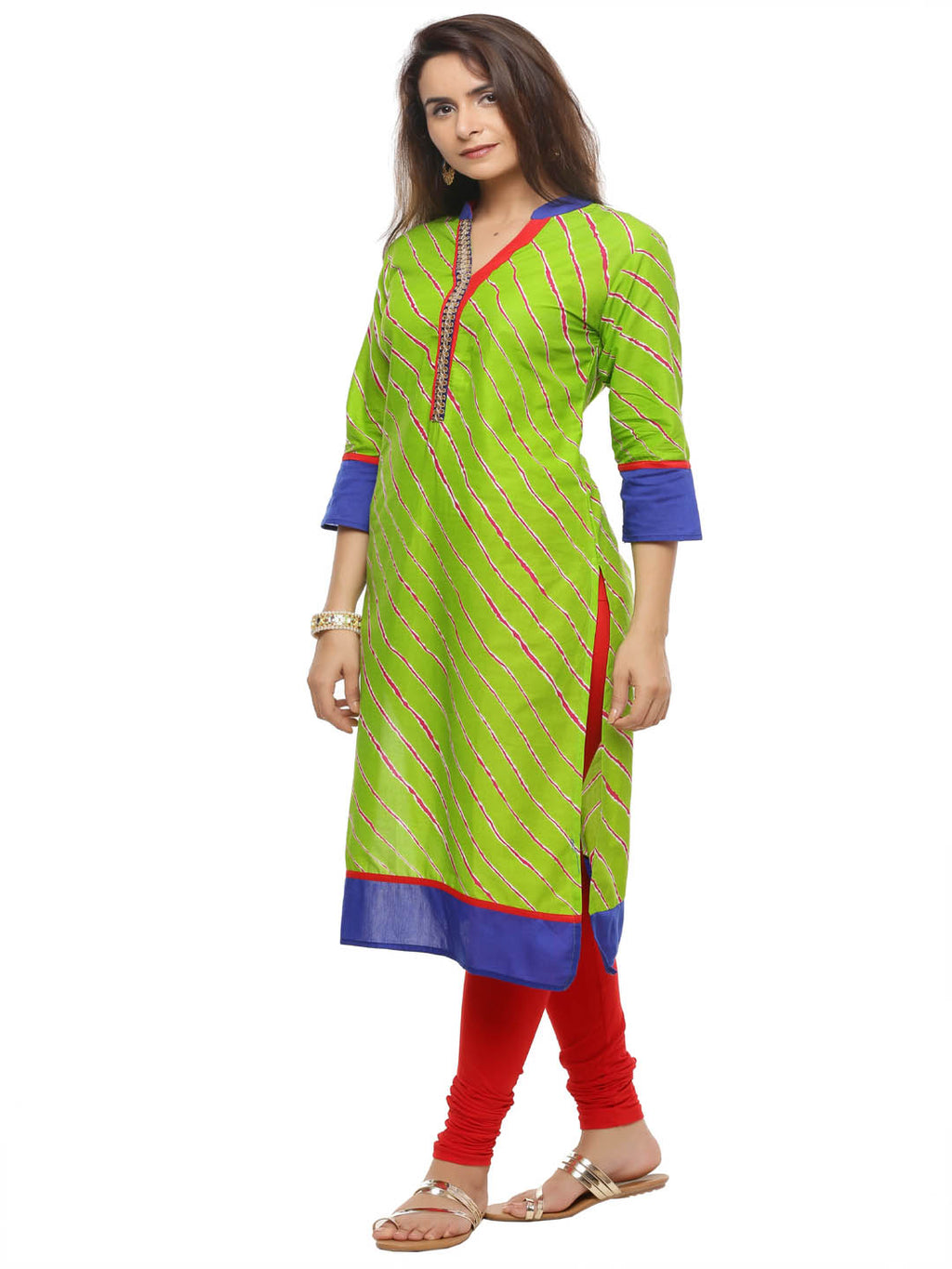 Green Leheriya Straight Cotton Sustainable Kurta