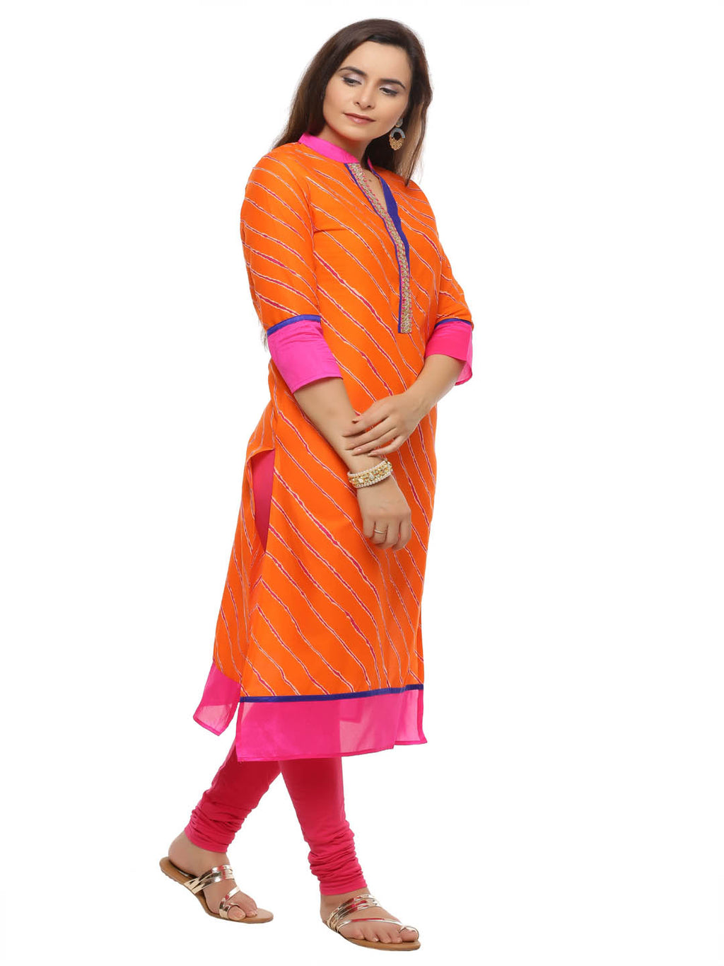 Orange Leheriya Straight Cotton Kurta
