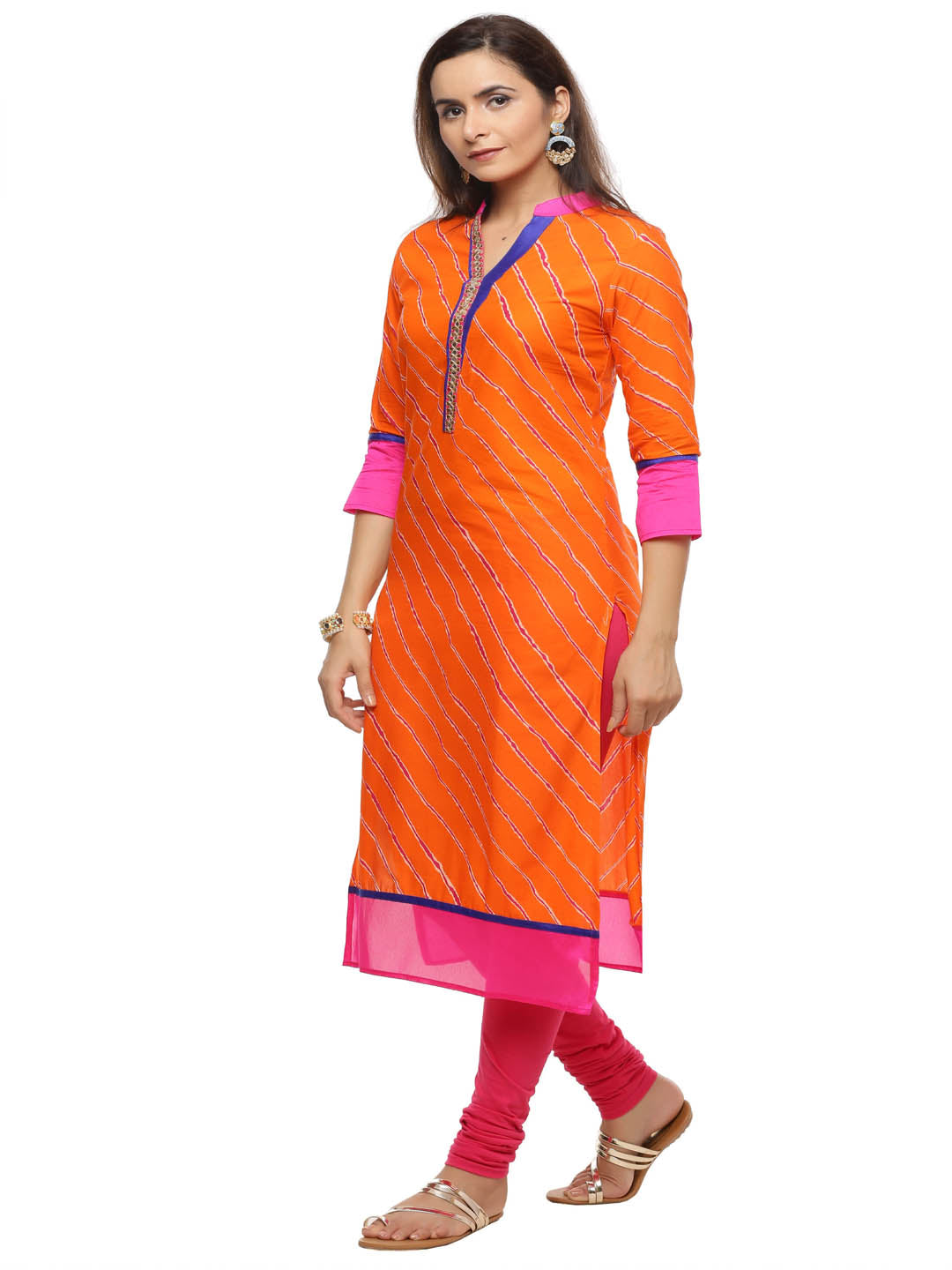 Orange Leheriya Straight Cotton Kurta