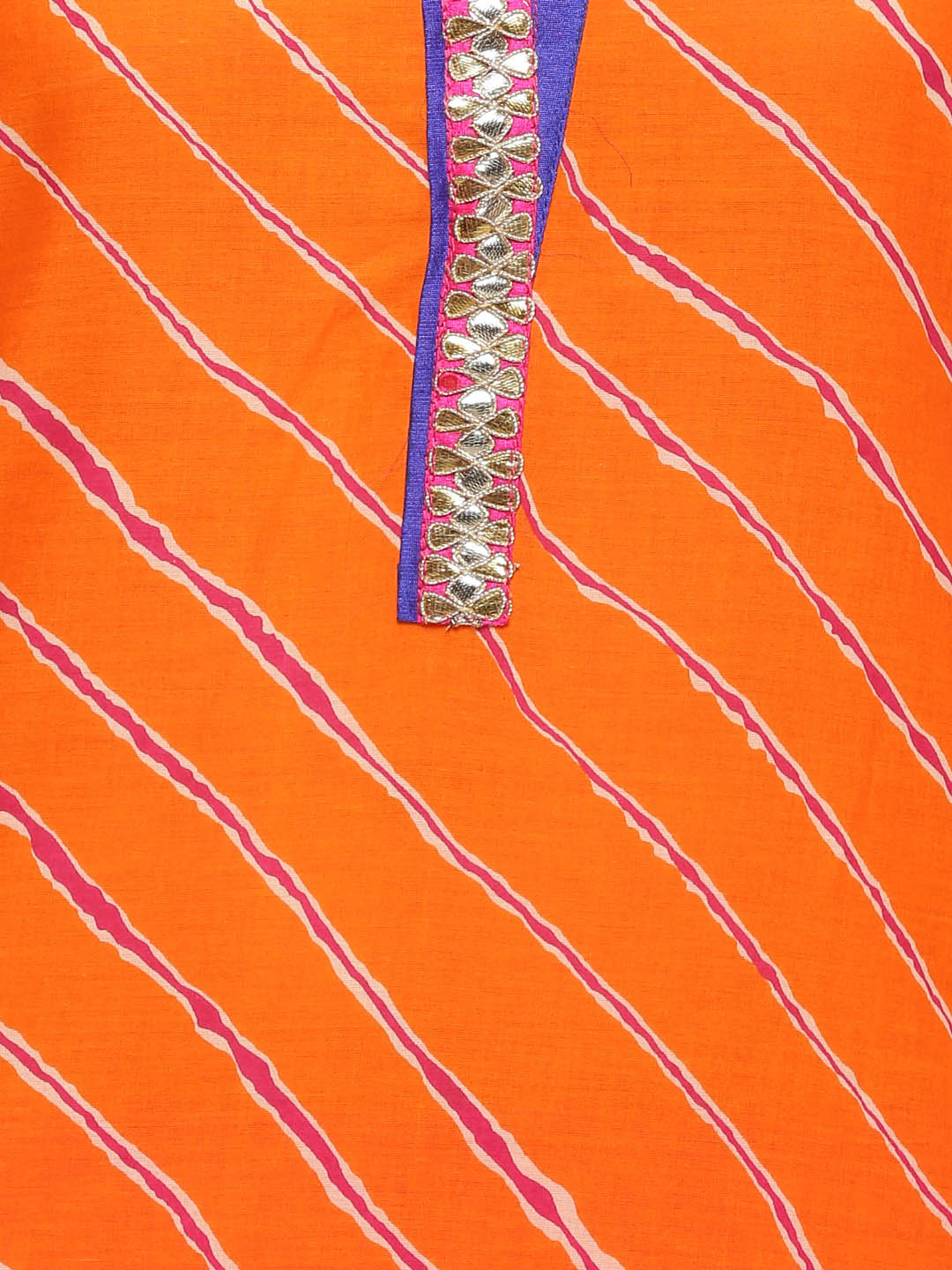 Orange Leheriya Straight Cotton Kurta