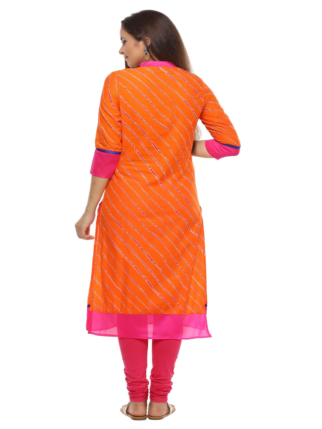 Orange Leheriya Straight Cotton Kurta