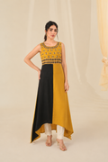 Yellow & Black Hand Embroidered Cotton Kurta