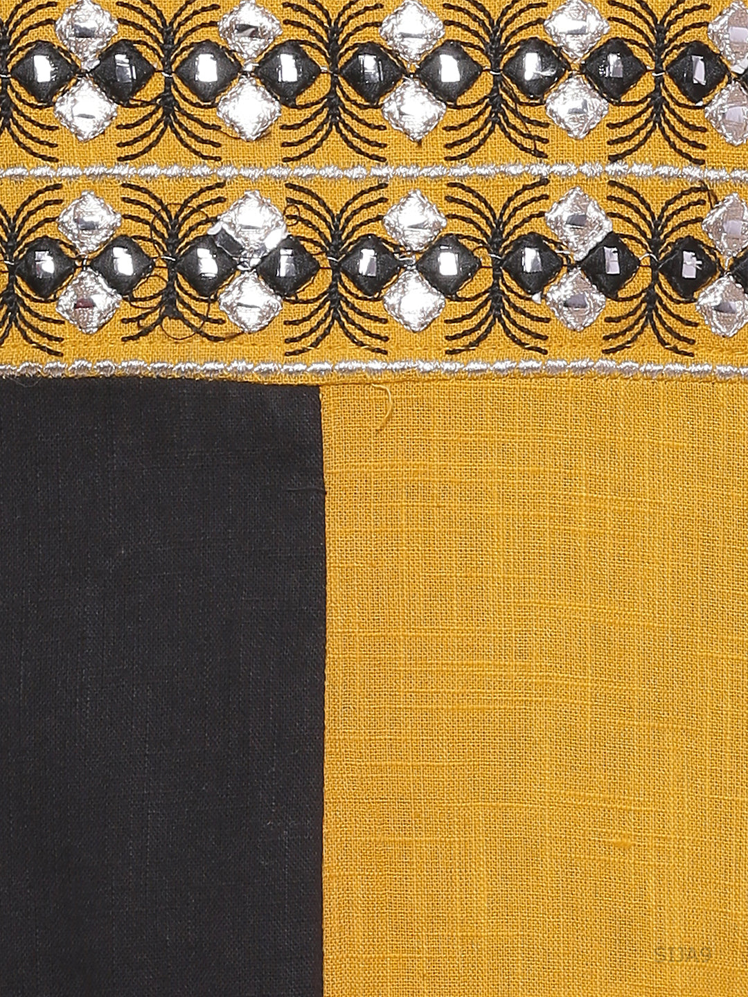 Yellow & Black Hand Embroidered Cotton Kurta