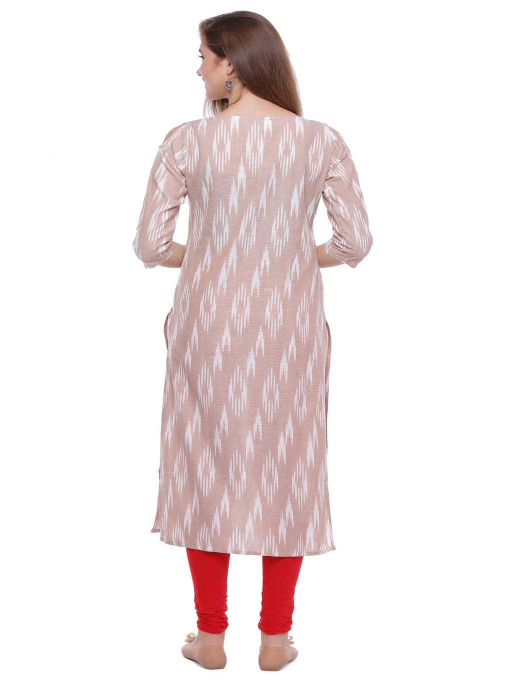 Cream & Beige Embroidered Straight Kurta