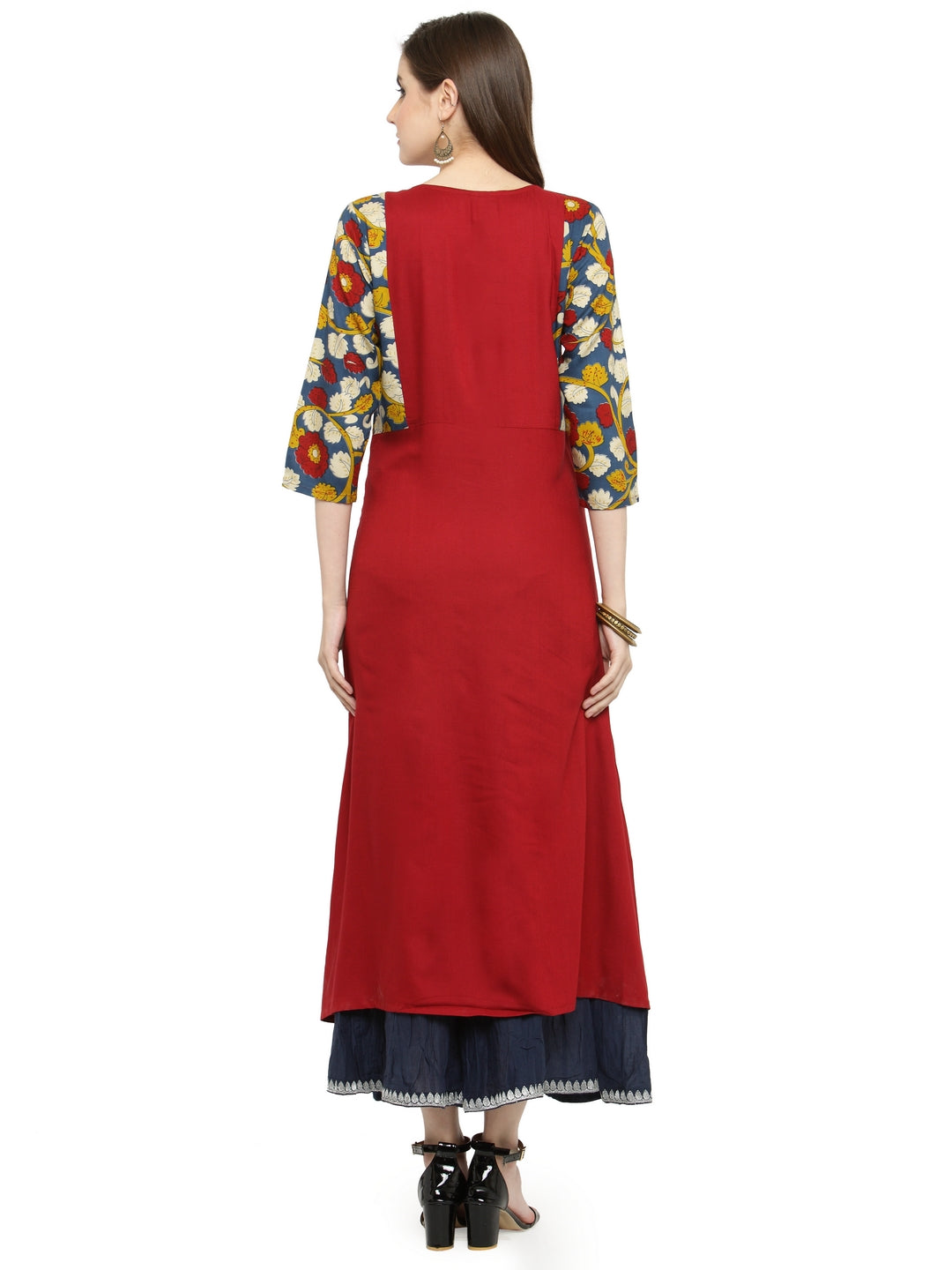 Red & Blue Kalamkari Hand Block Printed Rayon Sustainable Kurta