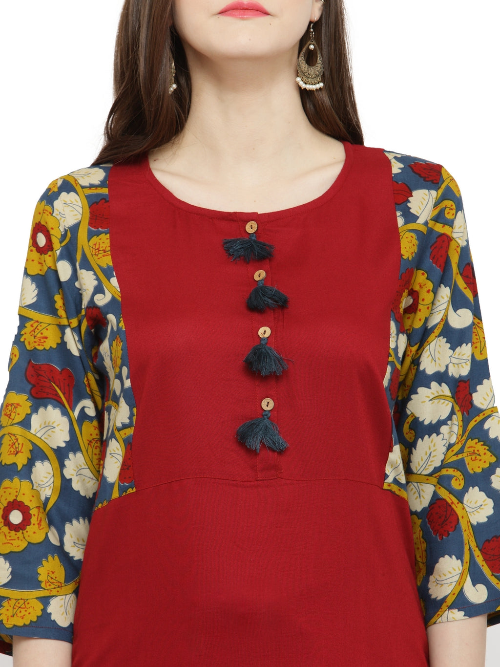 Red & Blue Kalamkari Hand Block Printed Rayon Sustainable Kurta