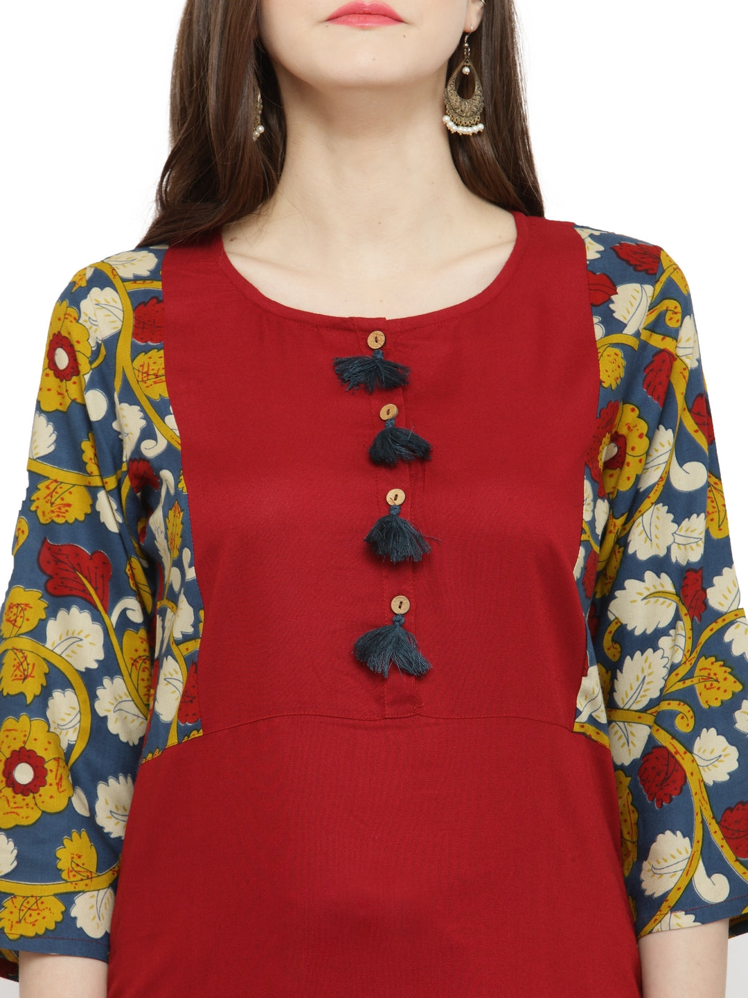 Red & Blue Kalamkari Hand Block Printed Rayon Sustainable Kurta