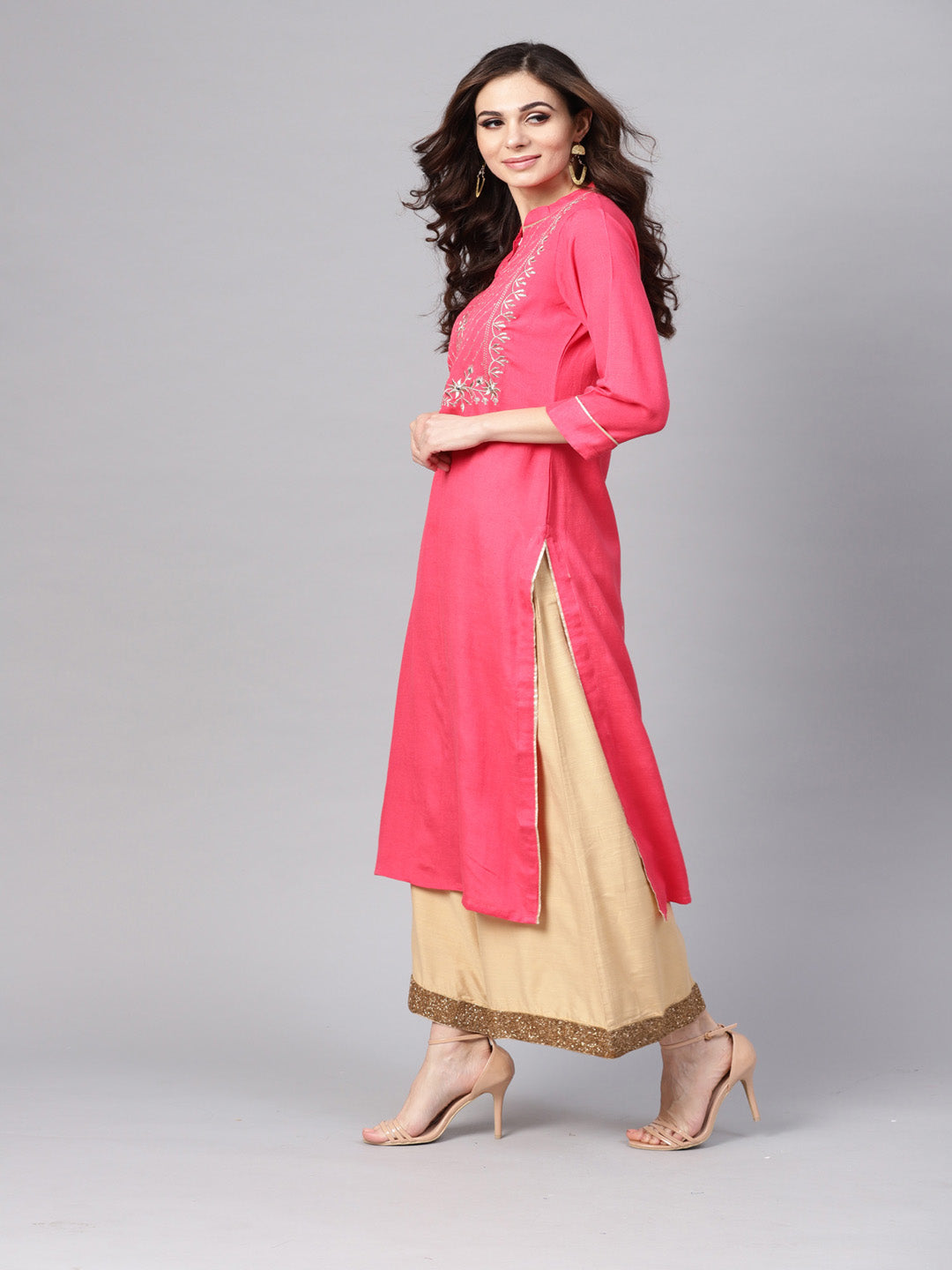 Pink Rayon Handcrafted Kurta