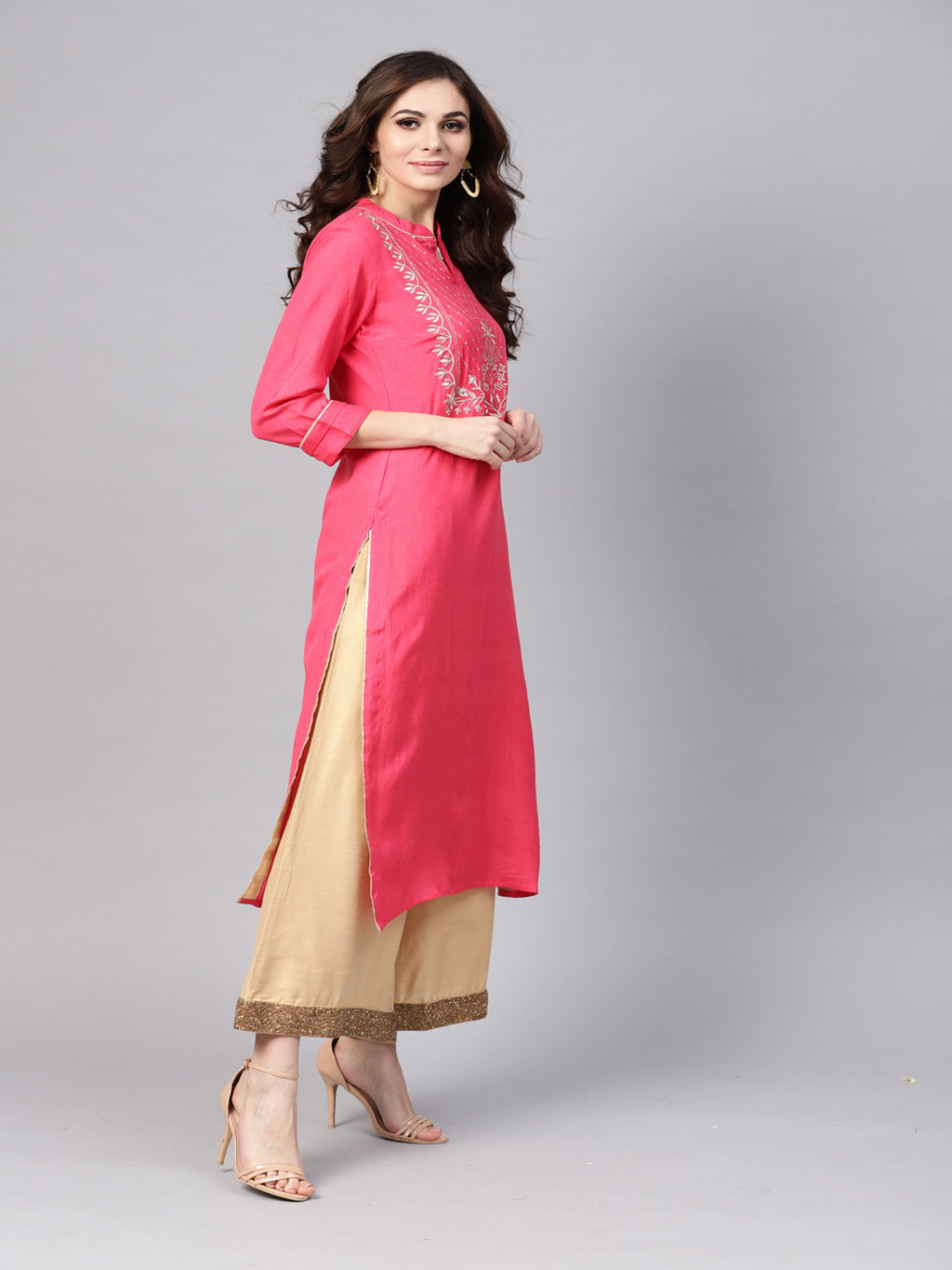 Pink Rayon Handcrafted Kurta