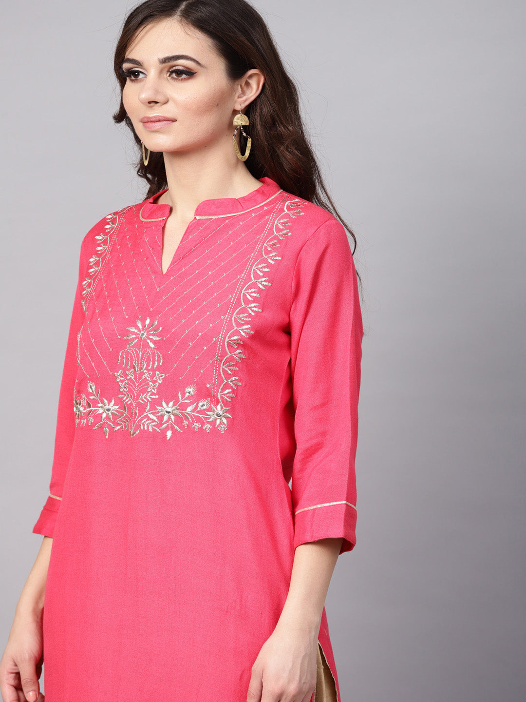Pink Rayon Handcrafted Kurta
