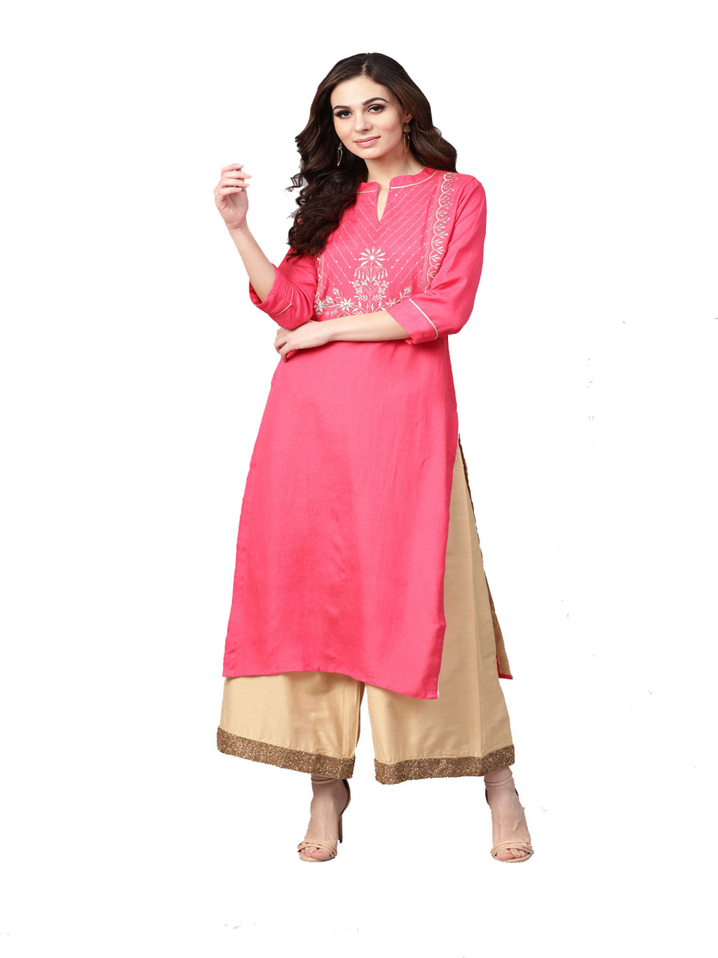 Pink Rayon Handcrafted Kurta