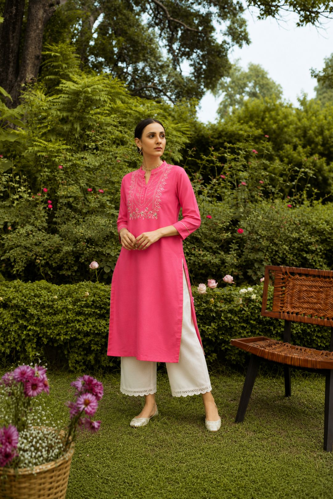 Pink Rayon Handcrafted Kurta