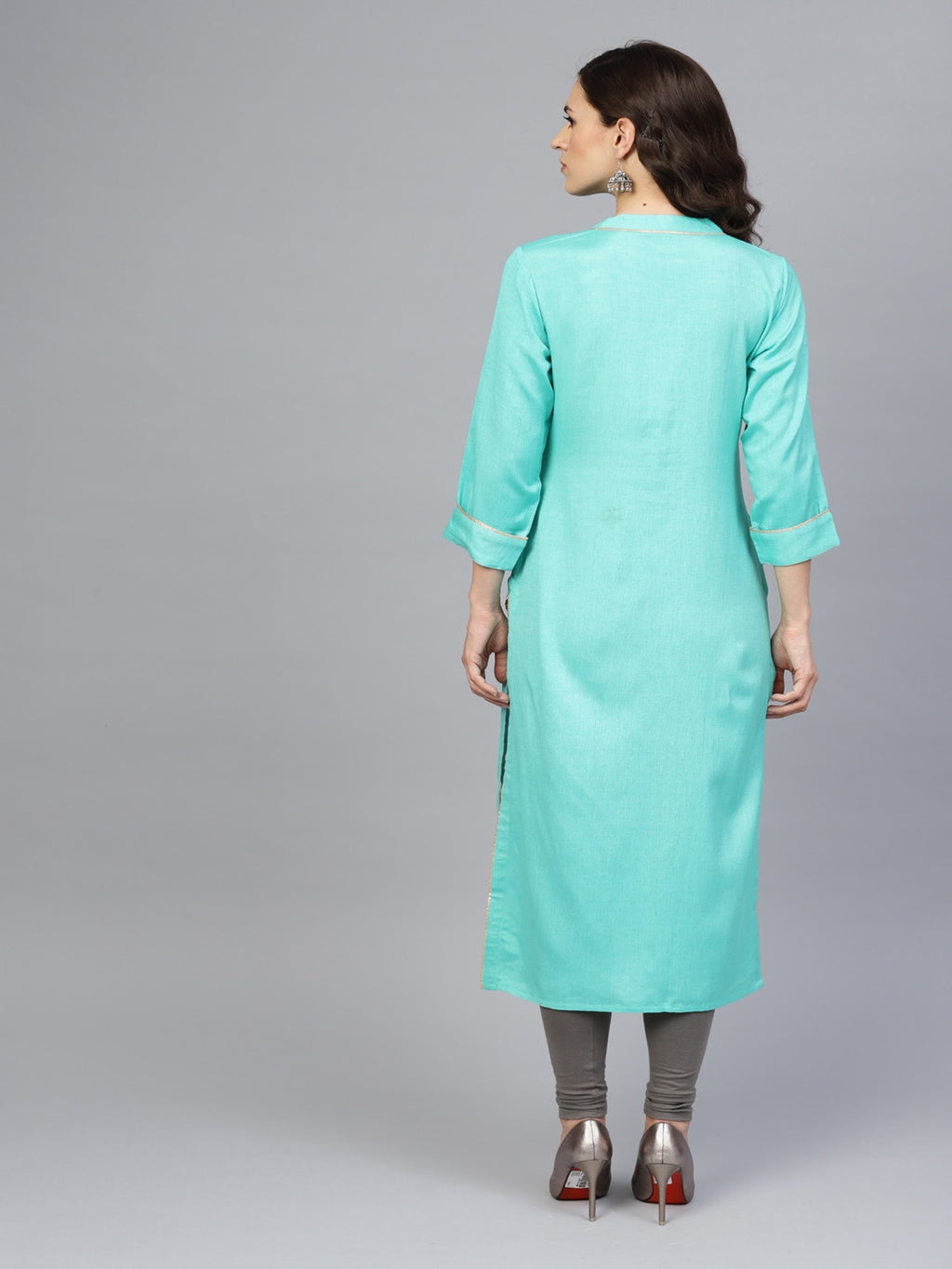 Sea Green Hand Embroidered Straight Rayon Kurta