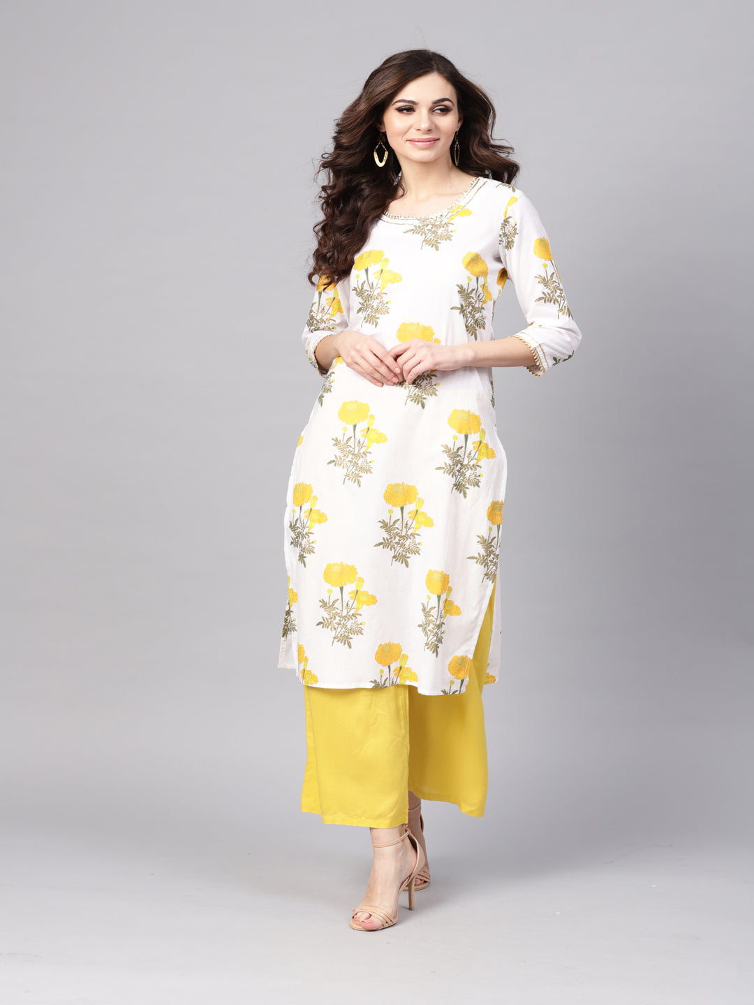 White Hand Block Printed Straight Cotton Kurta