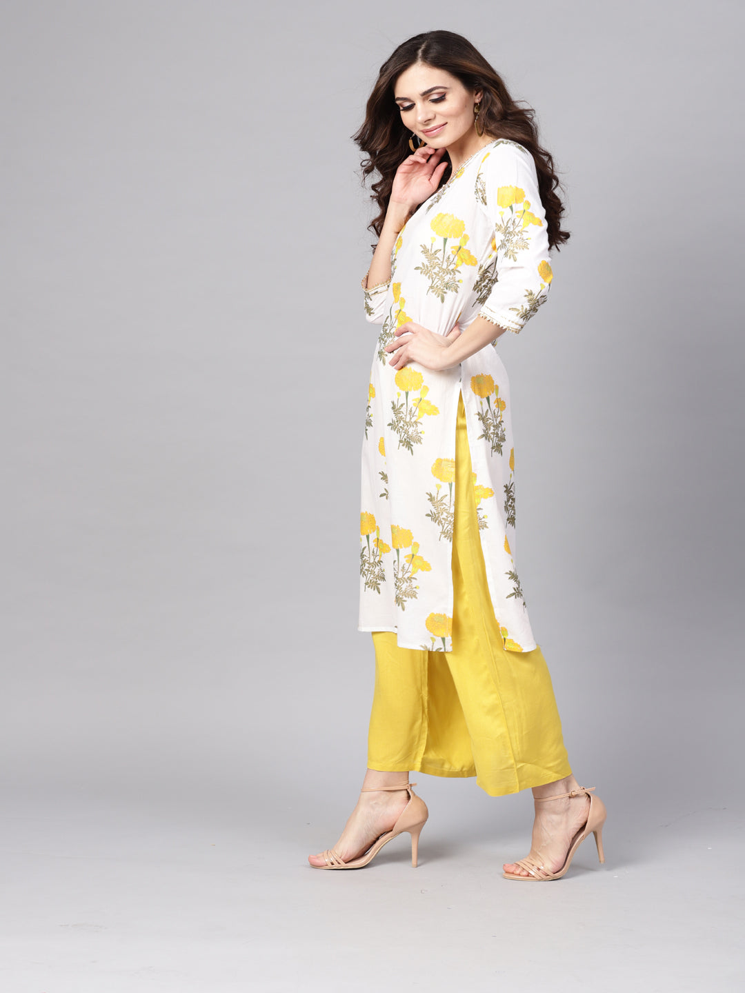 White Hand Block Printed Straight Cotton Kurta