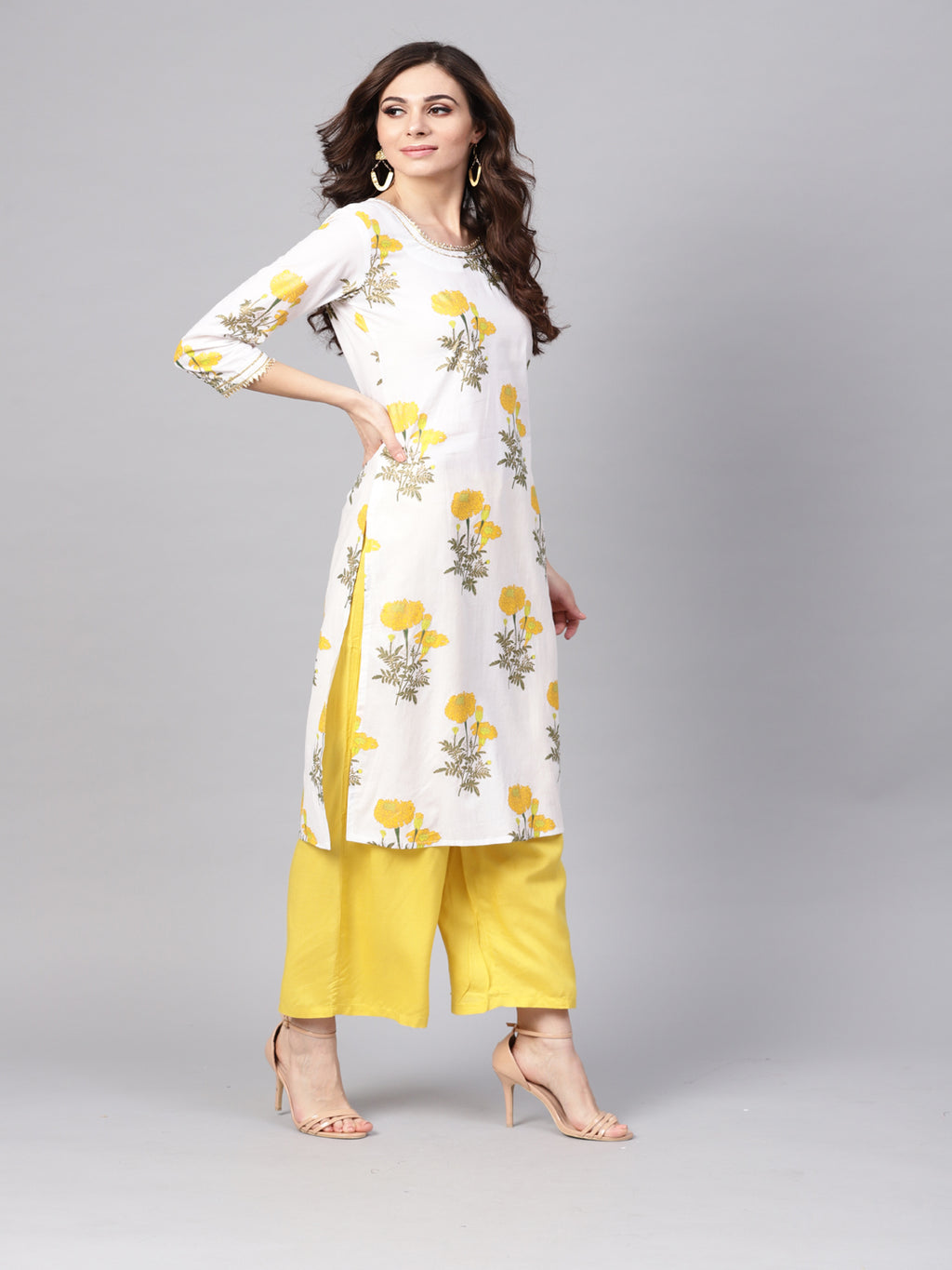 White Hand Block Printed Straight Cotton Kurta