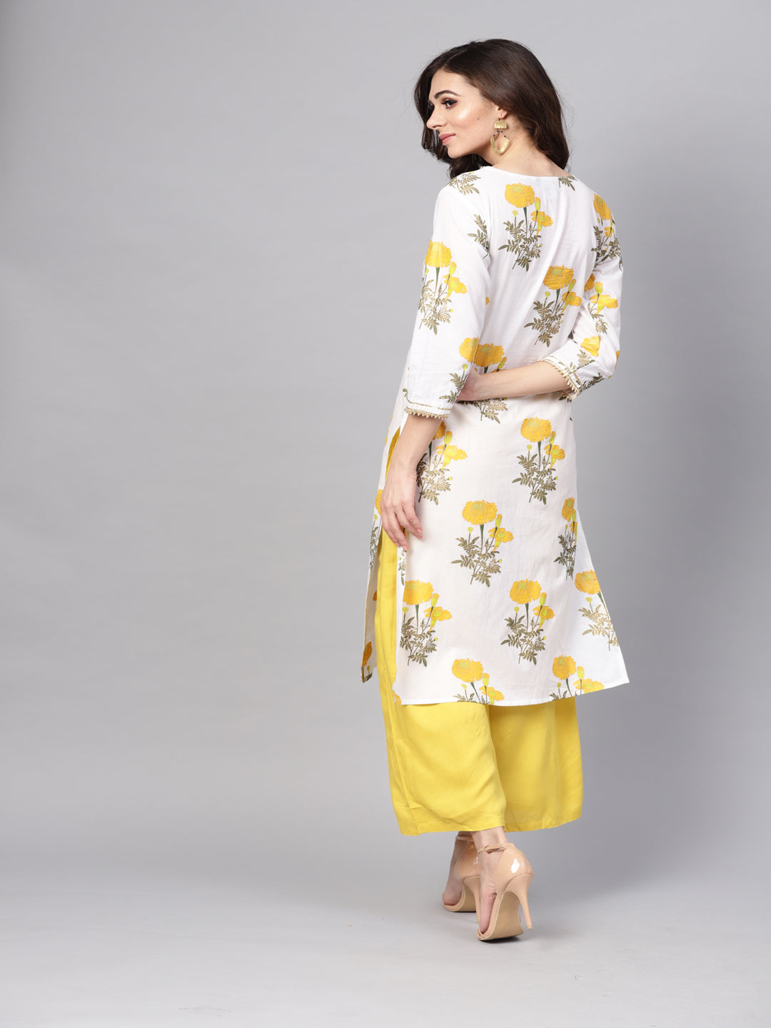 White Hand Block Printed Straight Cotton Kurta