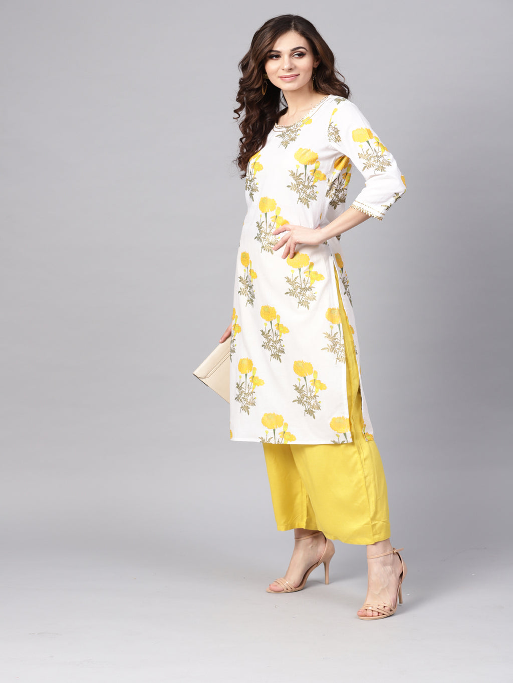 White Hand Block Printed Straight Cotton Kurta