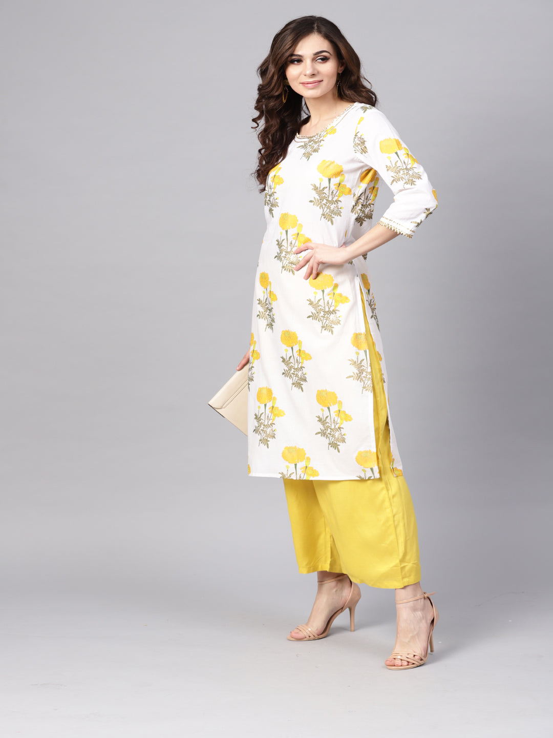 White Hand Block Printed Straight Cotton Kurta