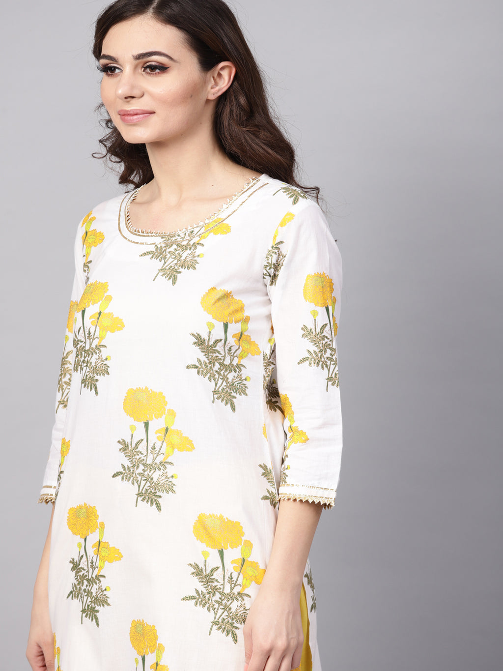 White Hand Block Printed Straight Cotton Kurta