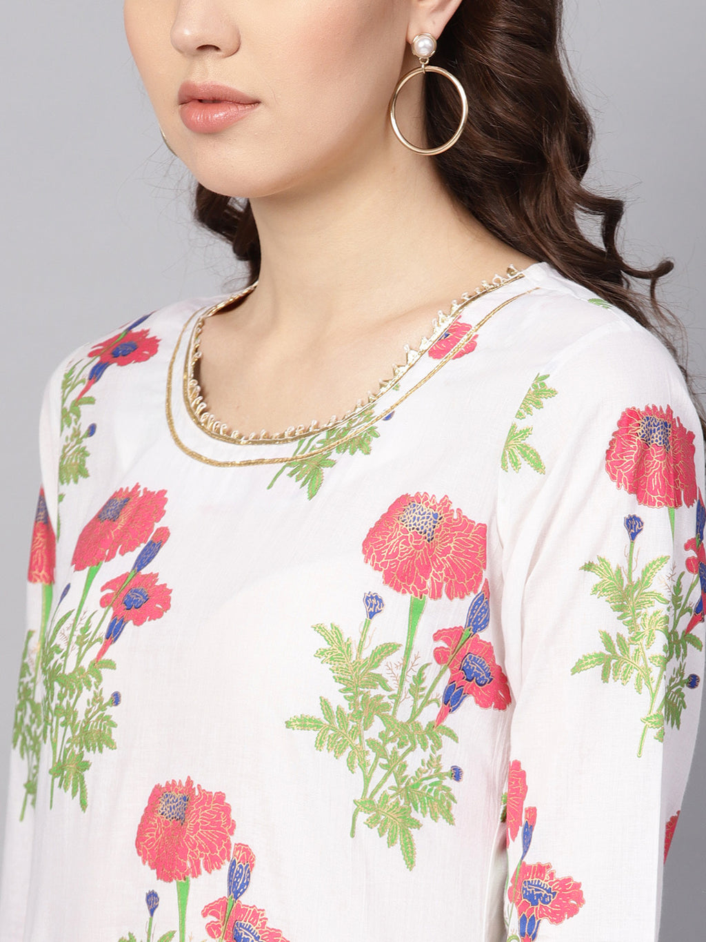 White Hand Block Printed Straight Cotton Kurta