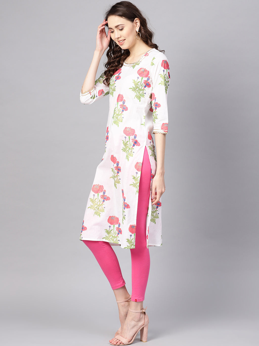 White Hand Block Printed Straight Cotton Kurta