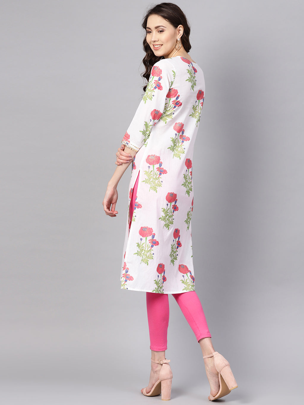 White Hand Block Printed Straight Cotton Kurta